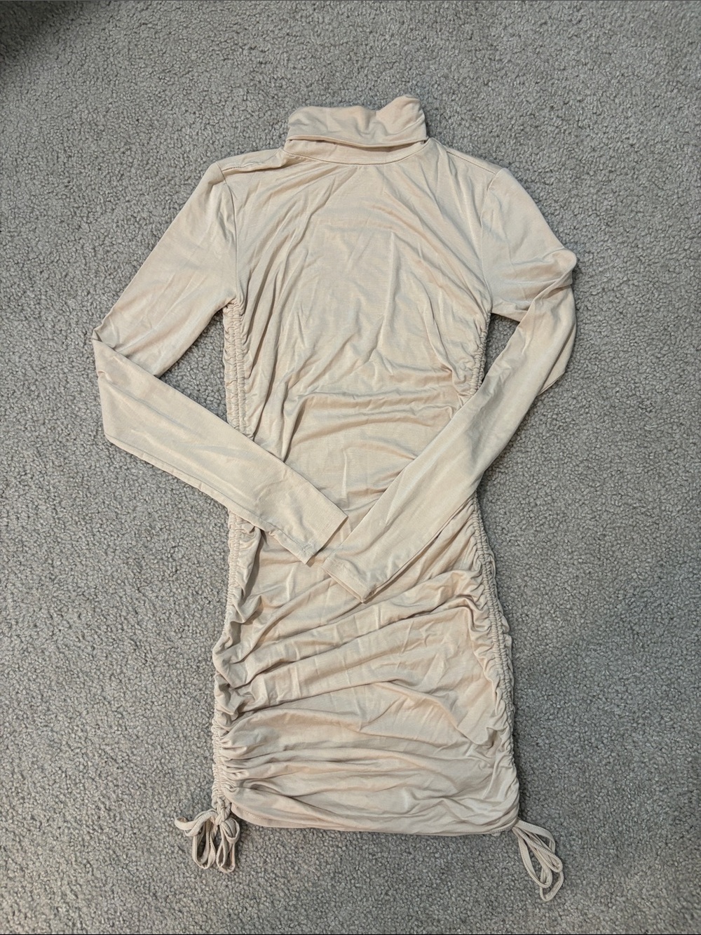 Forever 21 Light Beige Ruched Long Sleeve Turtleneck Dress